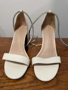 Altar'd State White Block Heel Sandals with Sparkling Ankle Wrap - Size 9